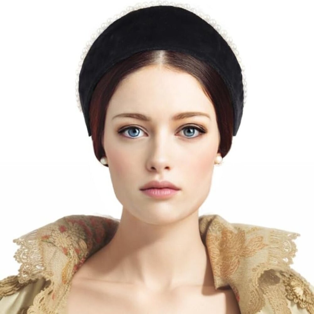 Velvet Pearl Tudor French Hood Costume Headband Reversible for Women